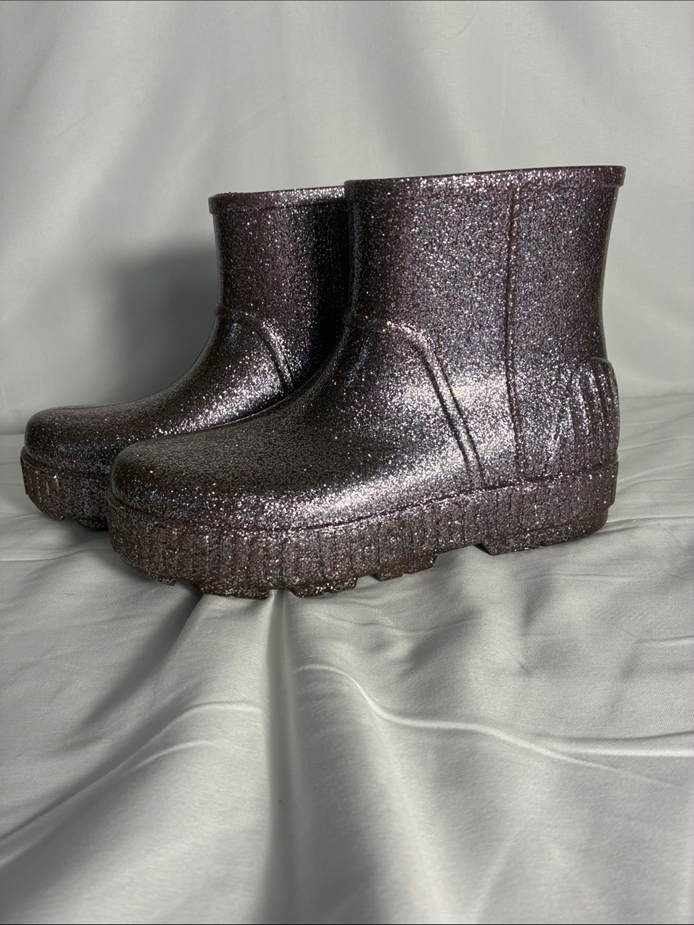 UGG Women's Drizlita Glitter Waterproof Rain Boots Silver Purple Size 6